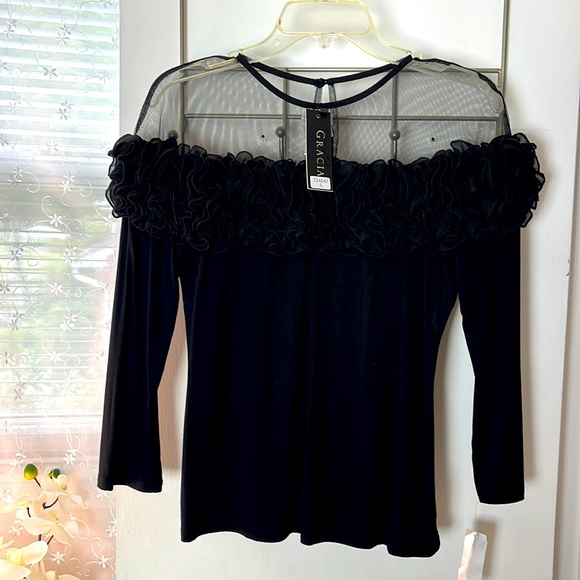 Gracia Tops - Sheer and Ruffles Evening Top by Gracia